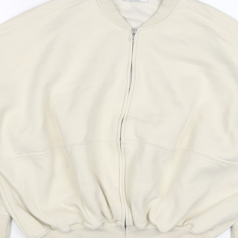 Zara Women’s Ivory S Full Zip Cotton Blend Bomber Sweatshirt
