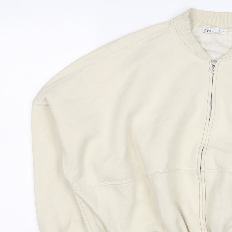 Zara Women’s Ivory S Full Zip Cotton Blend Bomber Sweatshirt