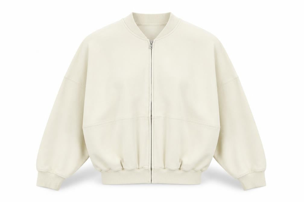 Zara Women’s Ivory S Full Zip Cotton Blend Bomber Sweatshirt