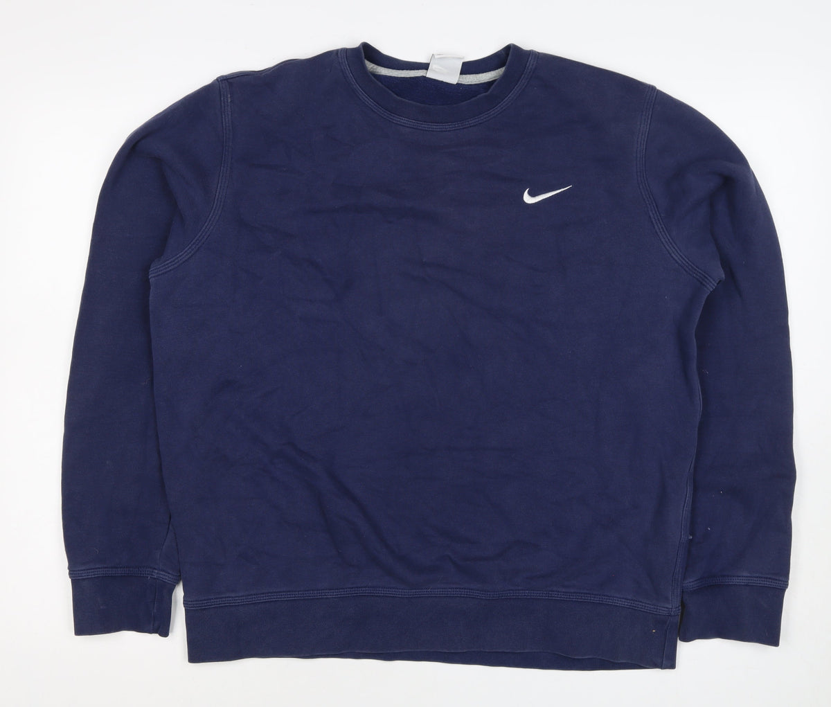Nike Men’s Navy L Embroidered Swoosh Crew Neck Pullover Sweatshirt