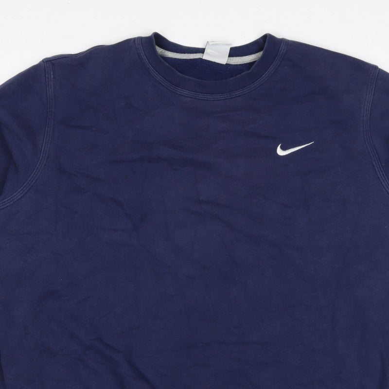 Nike Men’s Navy L Embroidered Swoosh Crew Neck Pullover Sweatshirt