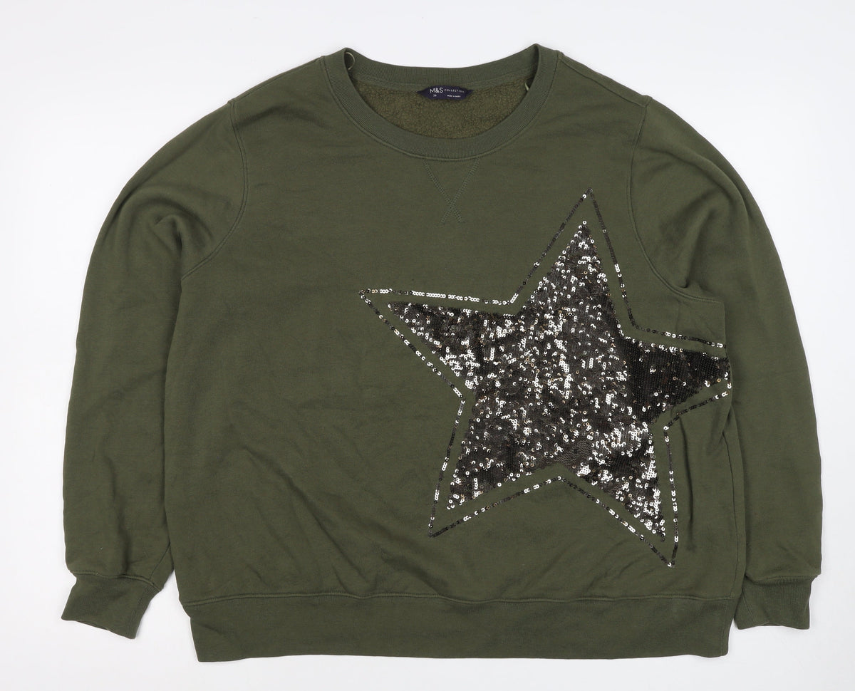 Marks and Spencer Women Green Size 20 Sequin Star Pullover Sweatshirt