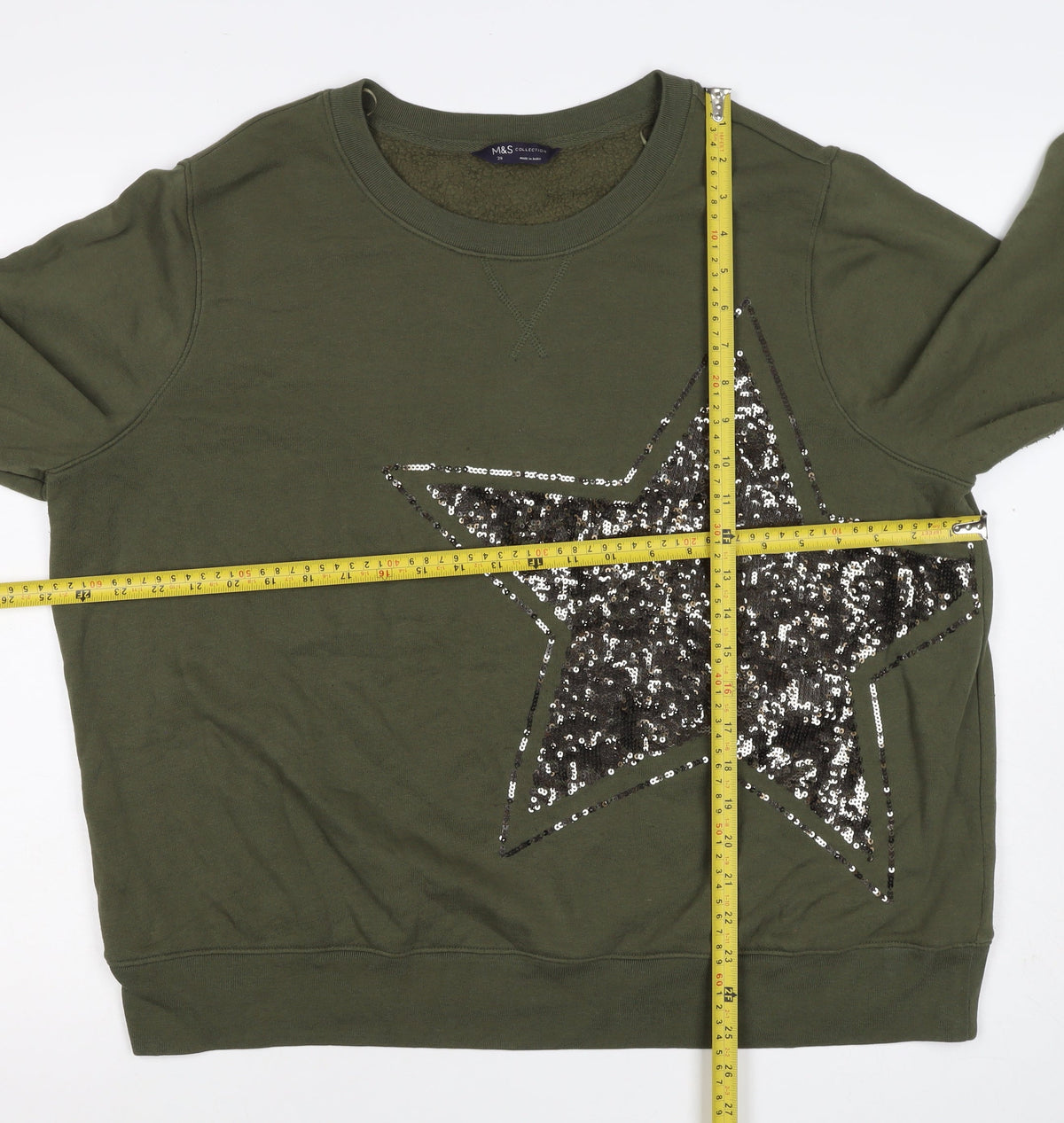 Marks and Spencer Women Green Size 20 Sequin Star Pullover Sweatshirt