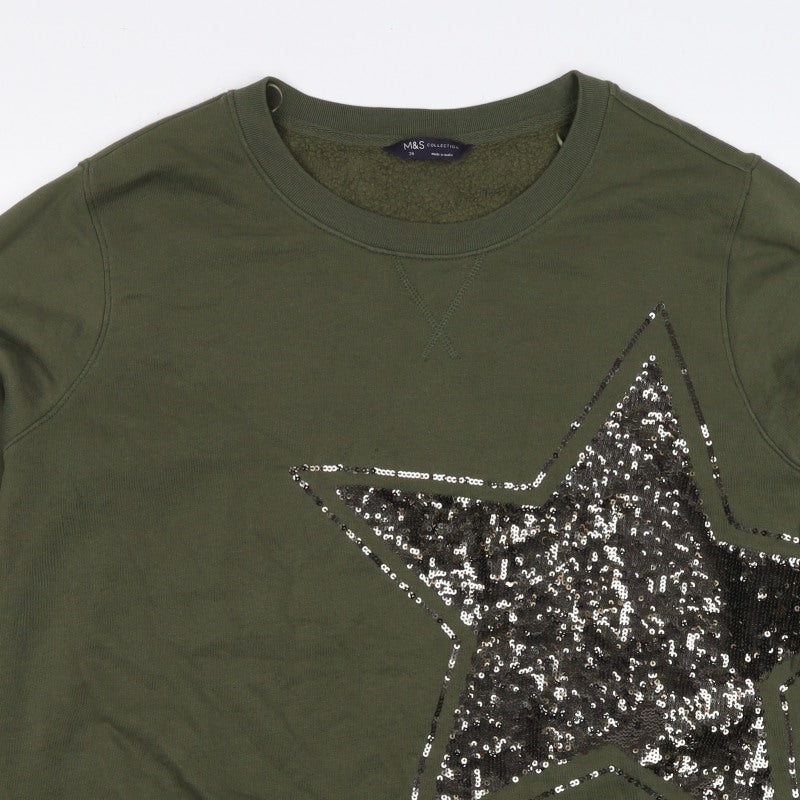 Marks and Spencer Women Green Size 20 Sequin Star Pullover Sweatshirt