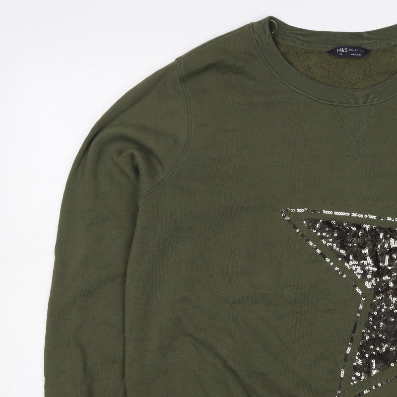 Marks and Spencer Women Green Size 20 Sequin Star Pullover Sweatshirt