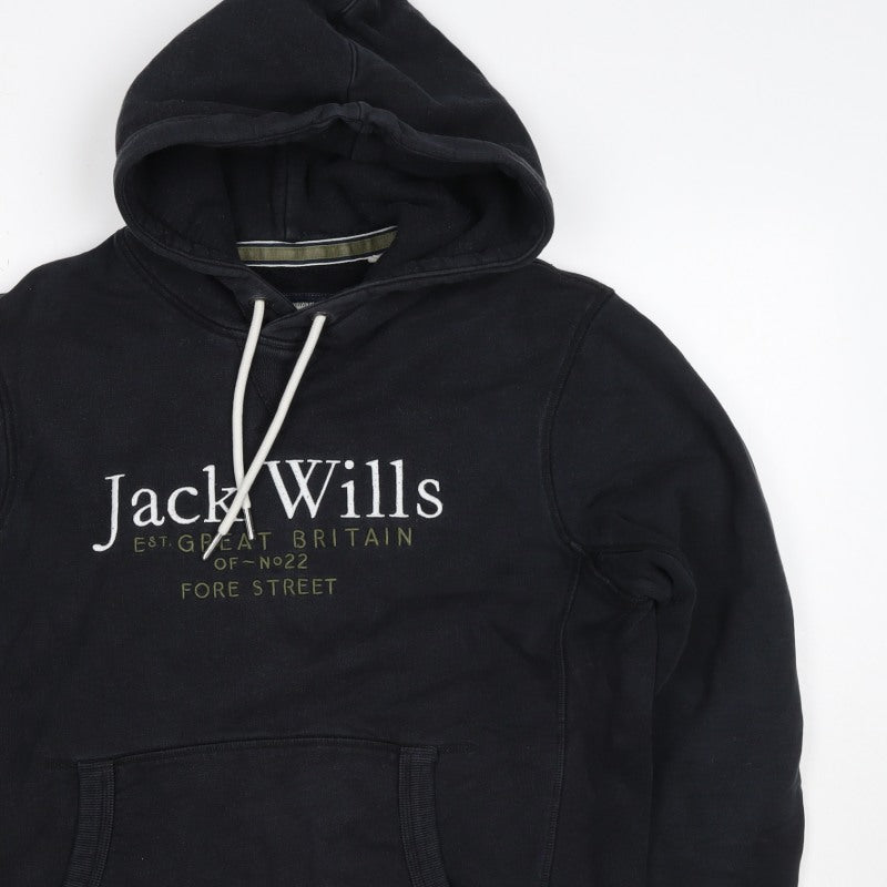 Jack Wills Men's Black S Pullover Logo Hoodie Cotton