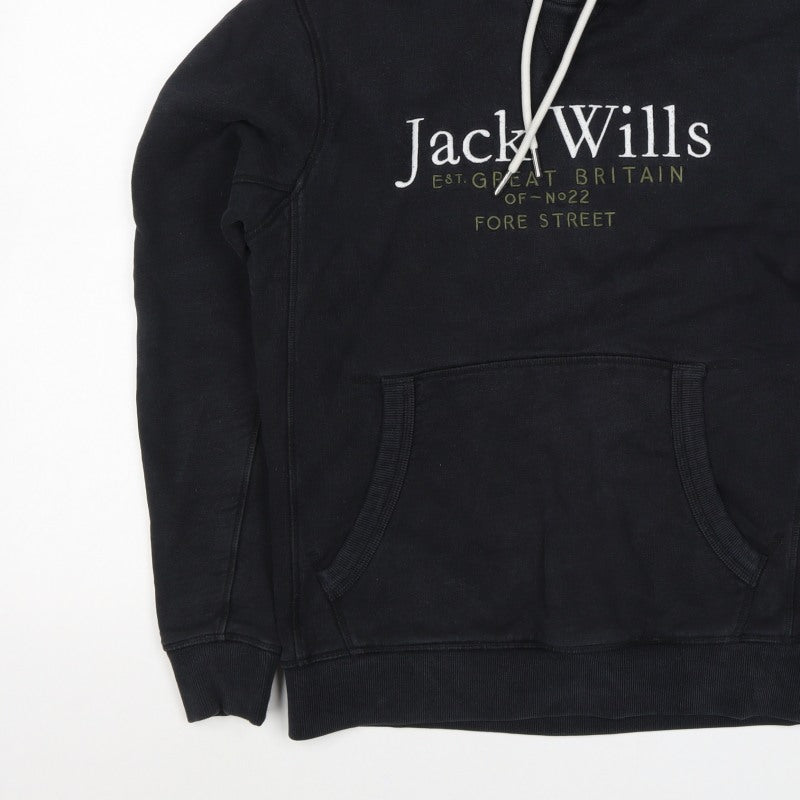 Jack Wills Men's Black S Pullover Logo Hoodie Cotton
