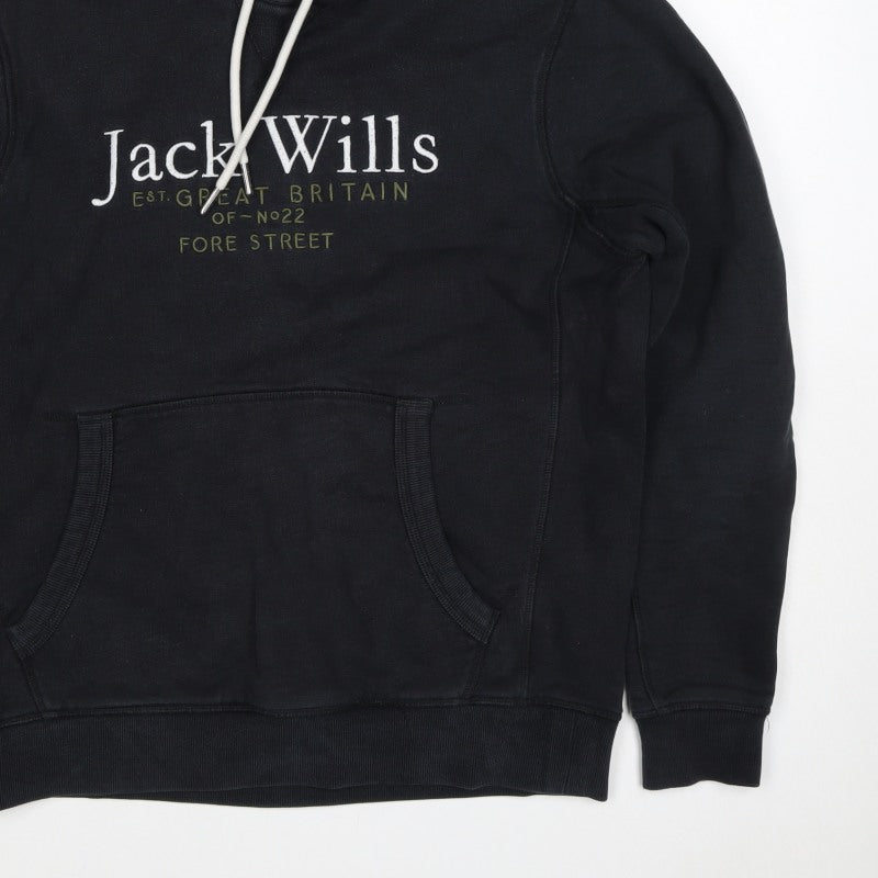 Jack Wills Men's Black S Pullover Logo Hoodie Cotton