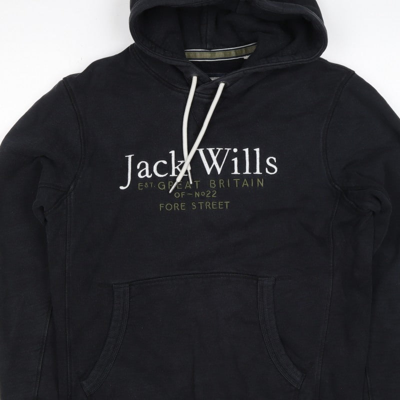 Jack Wills Men's Black S Pullover Logo Hoodie Cotton