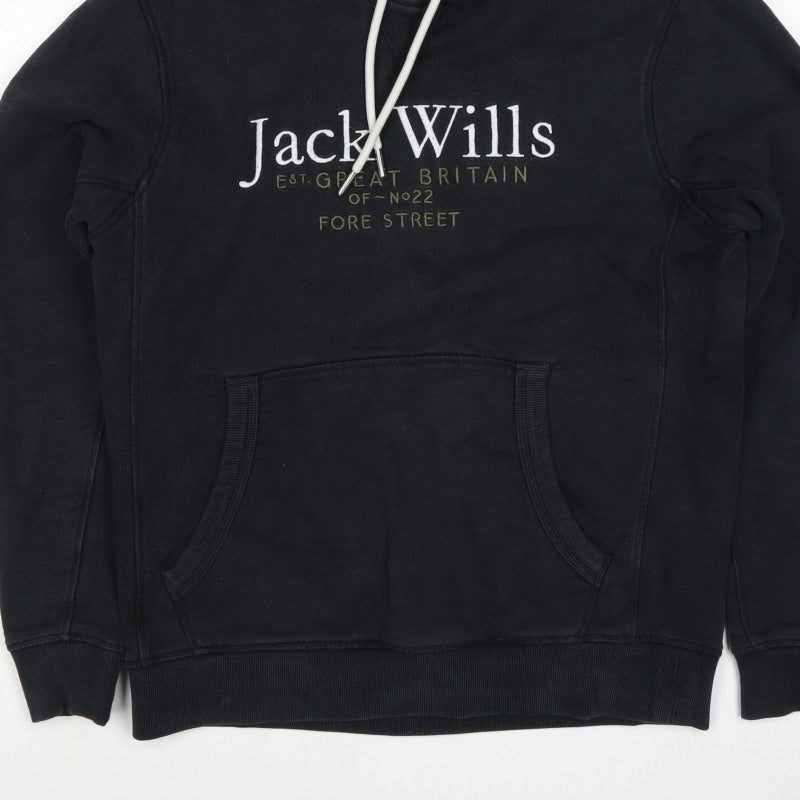 Jack Wills Men's Black S Pullover Logo Hoodie Cotton