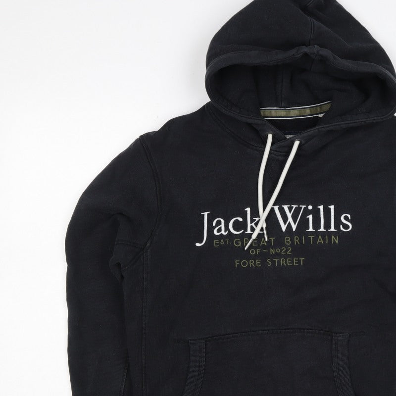Jack Wills Men's Black S Pullover Logo Hoodie Cotton
