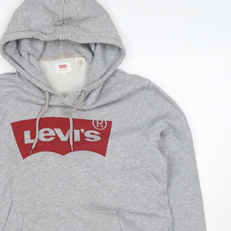 Levi's Men Grey S Pullover Hoodie Red Logo Graphic Cotton