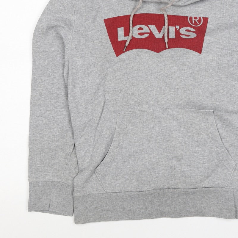Levi's Men Grey S Pullover Hoodie Red Logo Graphic Cotton