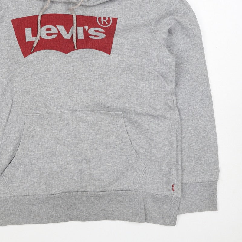 Levi's Men Grey S Pullover Hoodie Red Logo Graphic Cotton