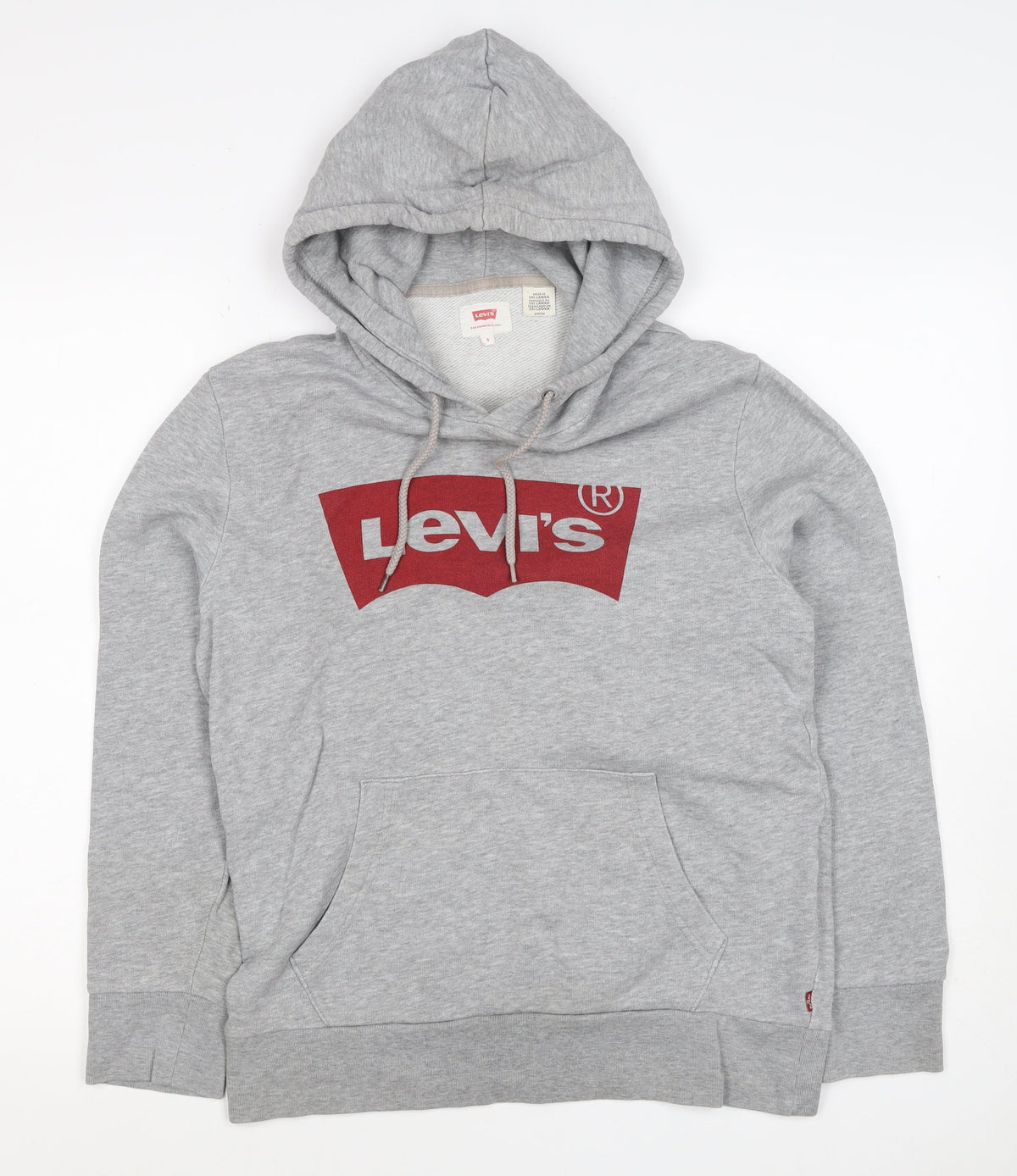Levi's Men Grey S Pullover Hoodie Red Logo Graphic Cotton