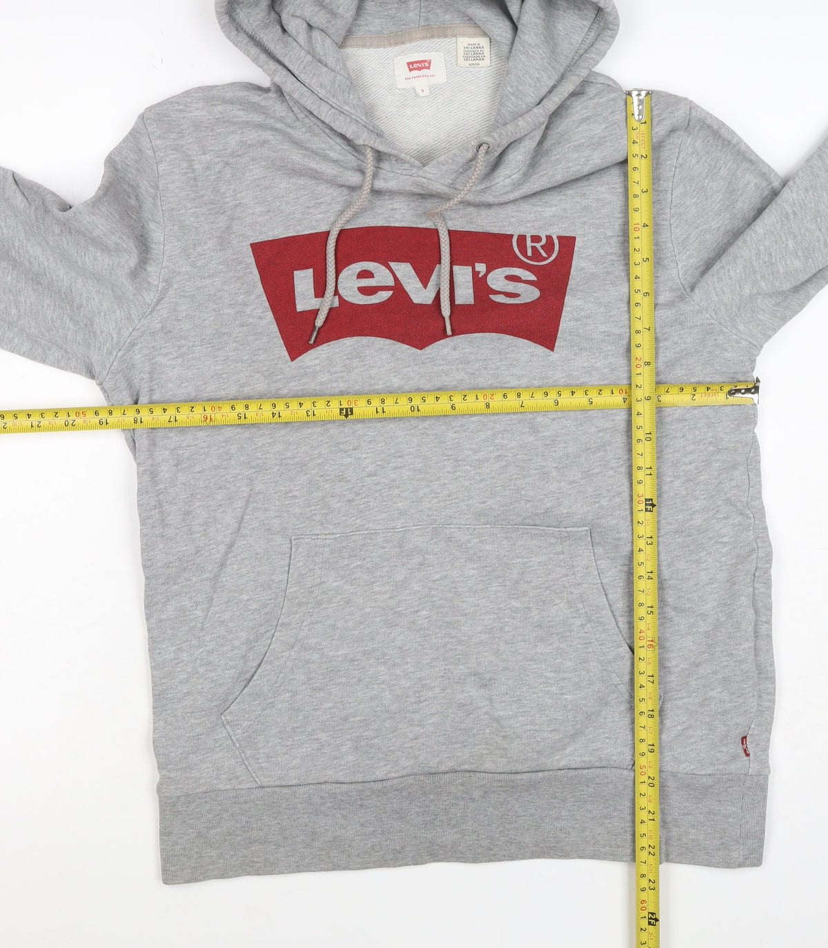 Levi's Men Grey S Pullover Hoodie Red Logo Graphic Cotton