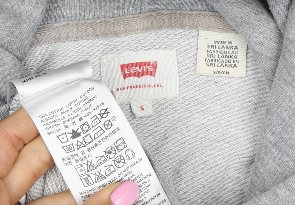 Levi's Men Grey S Pullover Hoodie Red Logo Graphic Cotton