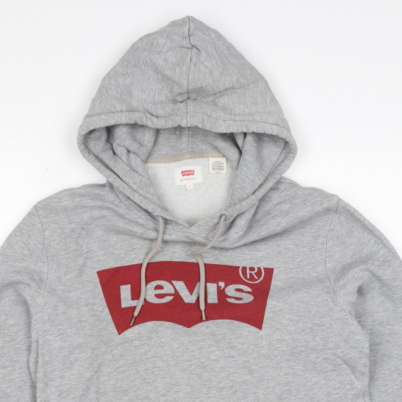 Levi's Men Grey S Pullover Hoodie Red Logo Graphic Cotton