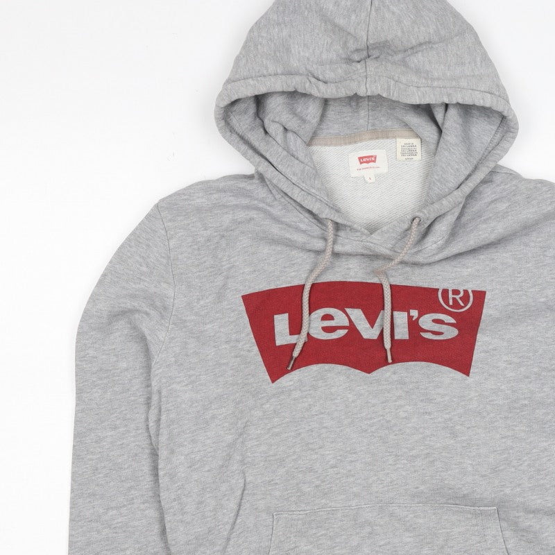 Levi's Men Grey S Pullover Hoodie Red Logo Graphic Cotton