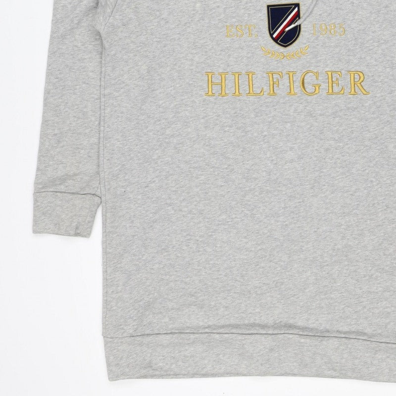 Tommy Hilfiger Men’s Grey M Pullover Hoodie Embroidered College Logo