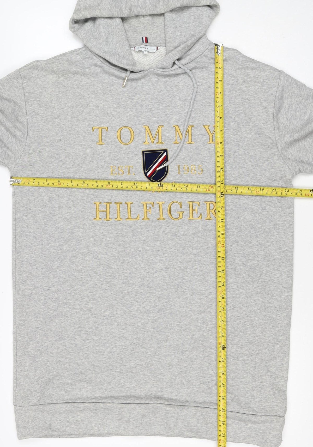 Tommy Hilfiger Men’s Grey M Pullover Hoodie Embroidered College Logo