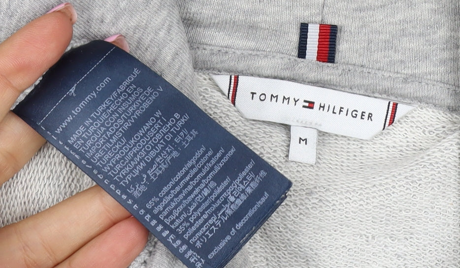 Tommy Hilfiger Men’s Grey M Pullover Hoodie Embroidered College Logo