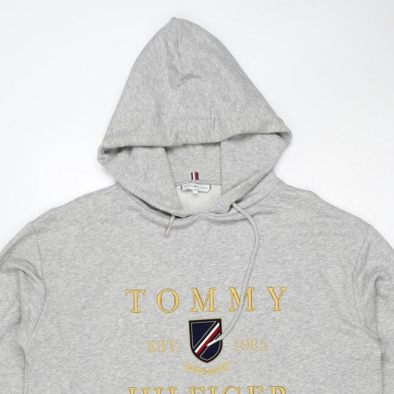 Tommy Hilfiger Men’s Grey M Pullover Hoodie Embroidered College Logo
