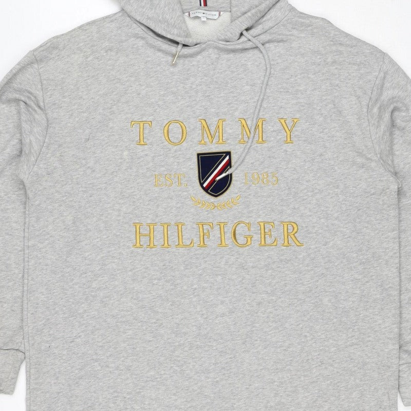 Tommy Hilfiger Men’s Grey M Pullover Hoodie Embroidered College Logo