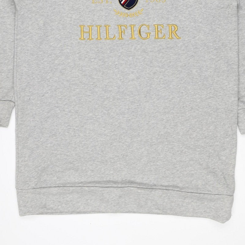 Tommy Hilfiger Men’s Grey M Pullover Hoodie Embroidered College Logo