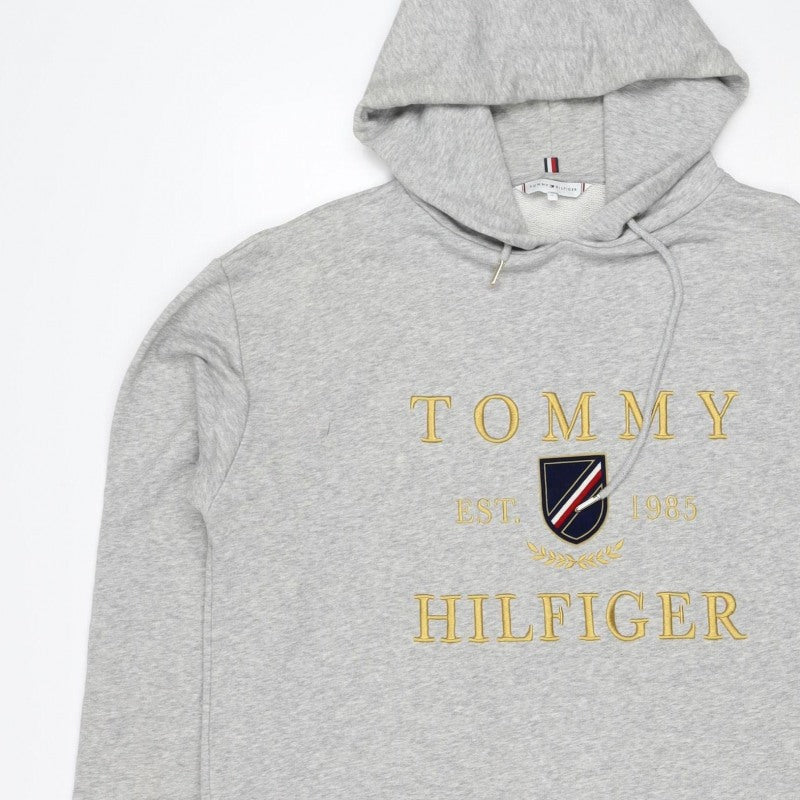Tommy Hilfiger Men’s Grey M Pullover Hoodie Embroidered College Logo