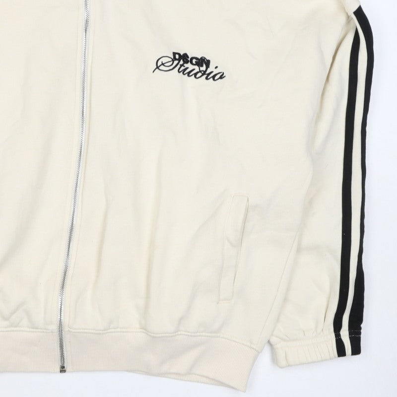 DSGN Studio Women’s Ivory M Full Zip Track Sweatshirt Logo Stripe