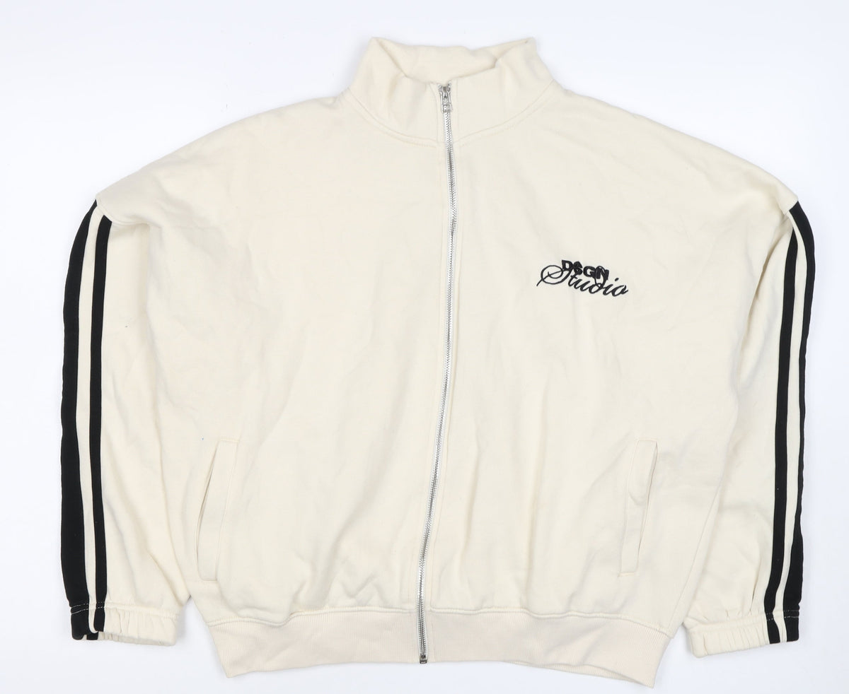 DSGN Studio Women’s Ivory M Full Zip Track Sweatshirt Logo Stripe