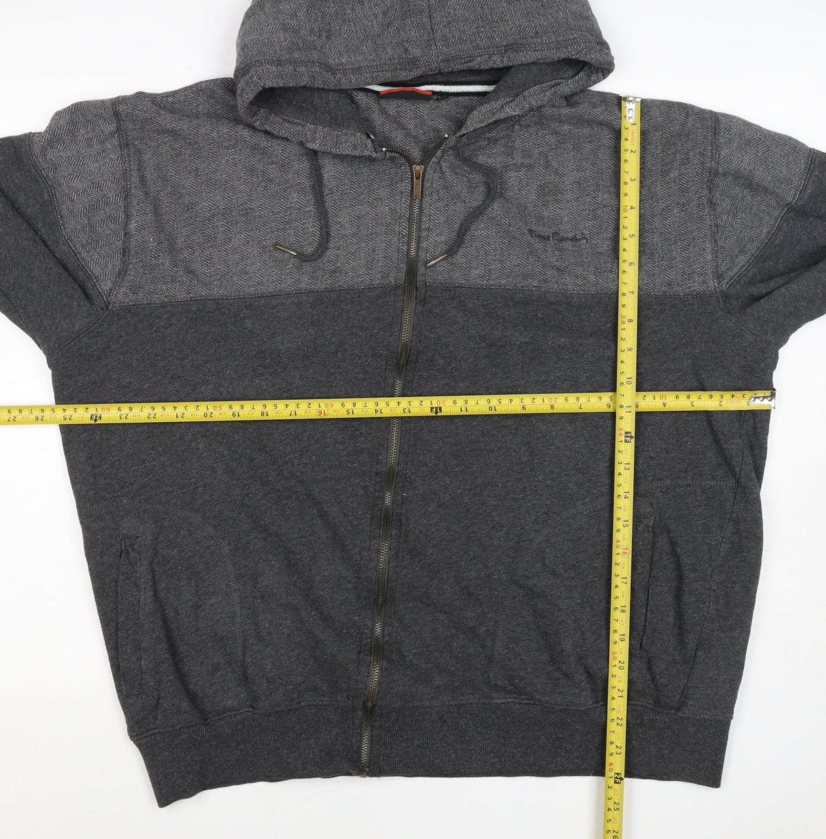 Pierre Cardin Men’s Grey 2XL Full Zip Herringbone Hoodie