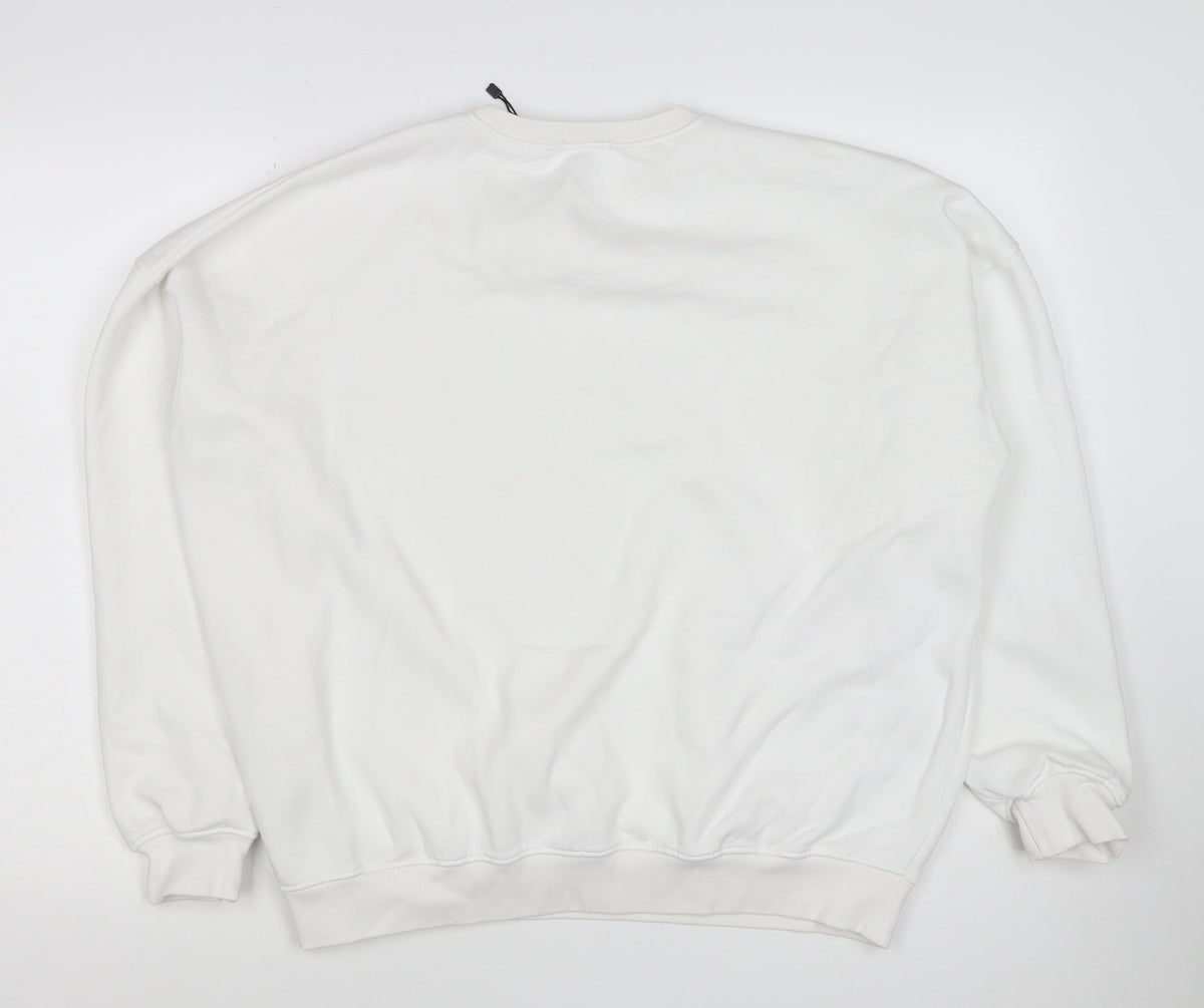 Boohoo Men’s White M DS Sports Logo Graphic Crew Neck Pullover Sweatshirt