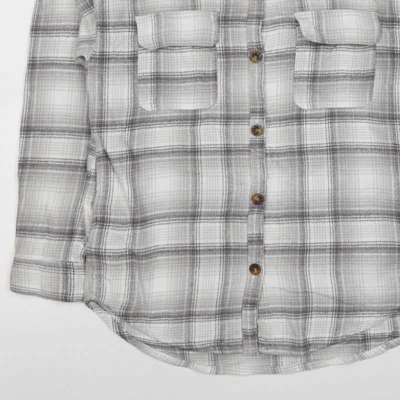 Hollister Men Grey M Plaid Flannel Button-Up Long Sleeve Shirt