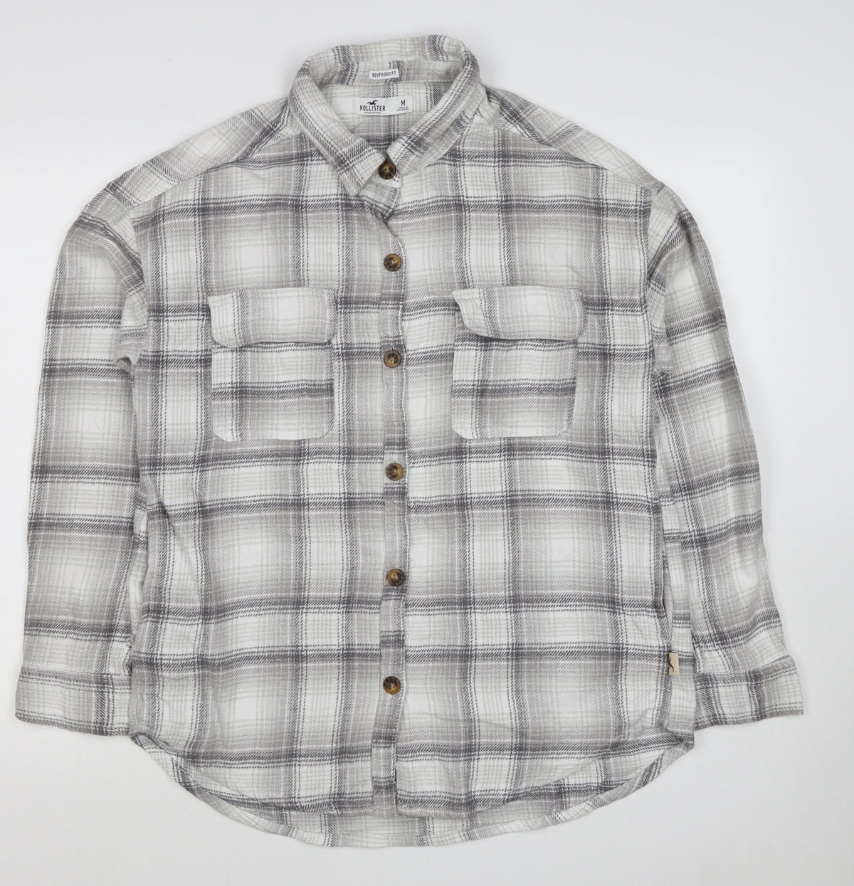 Hollister Men Grey M Plaid Flannel Button-Up Long Sleeve Shirt