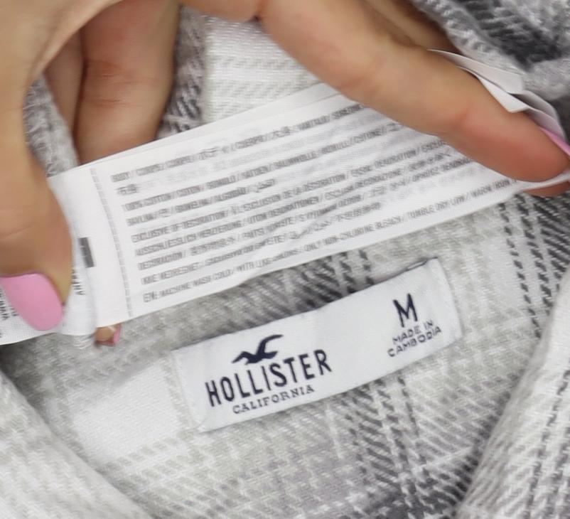 Hollister Men Grey M Plaid Flannel Button-Up Long Sleeve Shirt