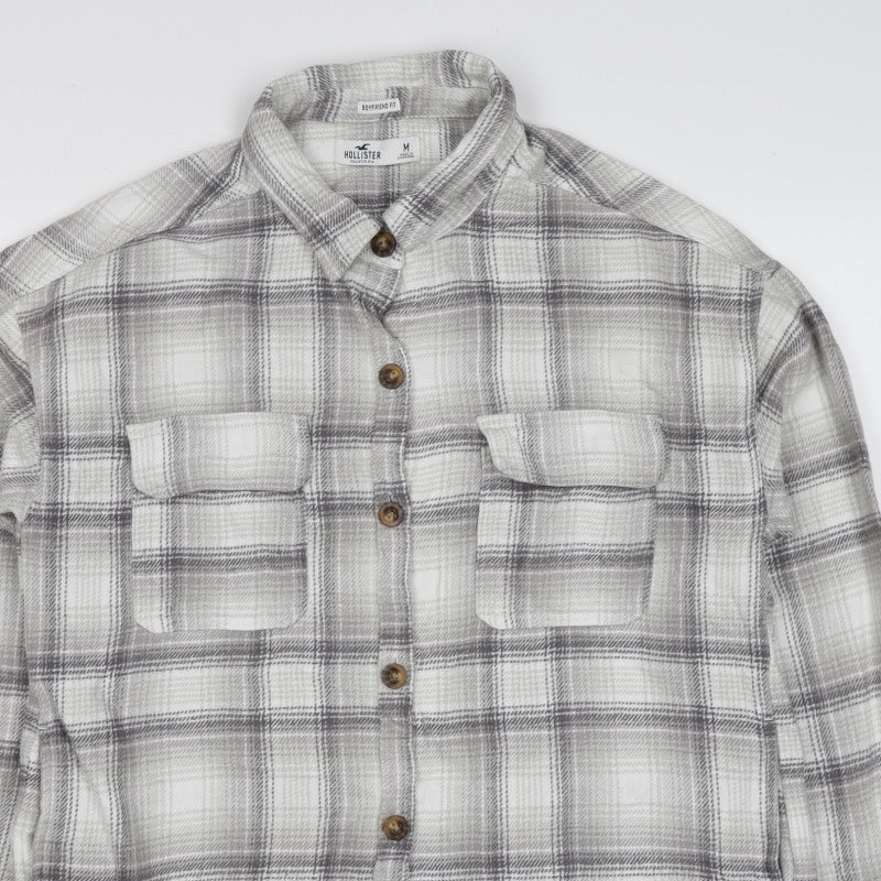 Hollister Men Grey M Plaid Flannel Button-Up Long Sleeve Shirt