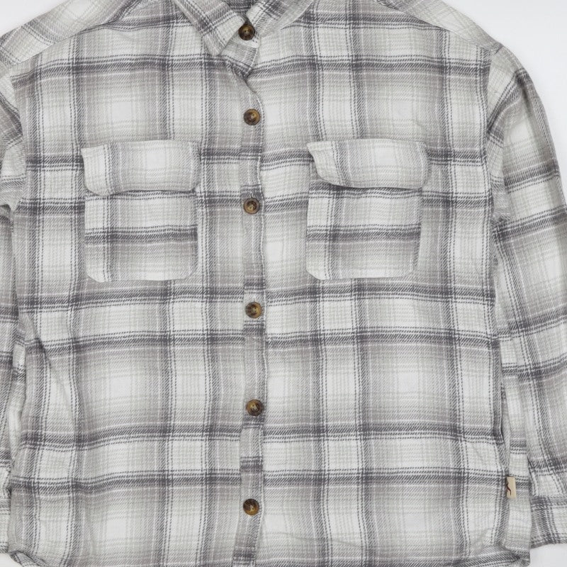 Hollister Men Grey M Plaid Flannel Button-Up Long Sleeve Shirt
