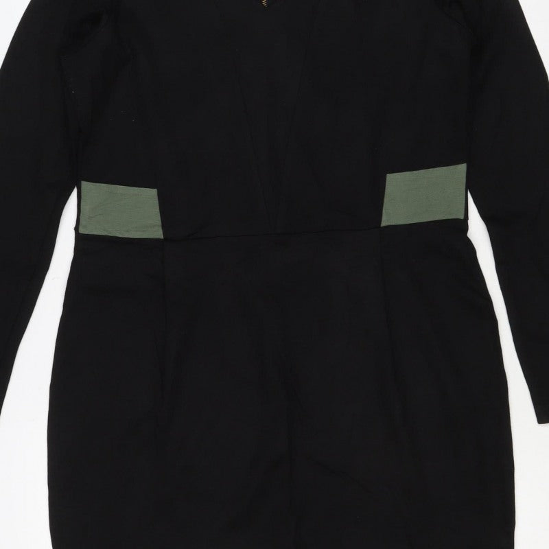 Limited Collection Women Black UK 14 Knee Length Sheath Zip Dress