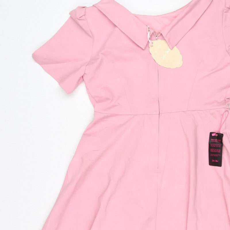 Jolie Moi Women Pink UK 14 Fit & Flare Midi Flutter Sleeve Dress