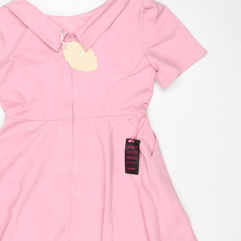 Jolie Moi Women Pink UK 14 Fit & Flare Midi Flutter Sleeve Dress