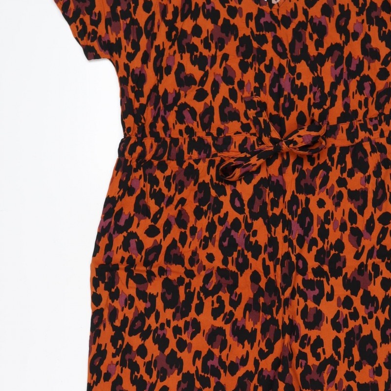 New Look Women Orange Leopard Print Wide Leg Jumpsuit UK 12