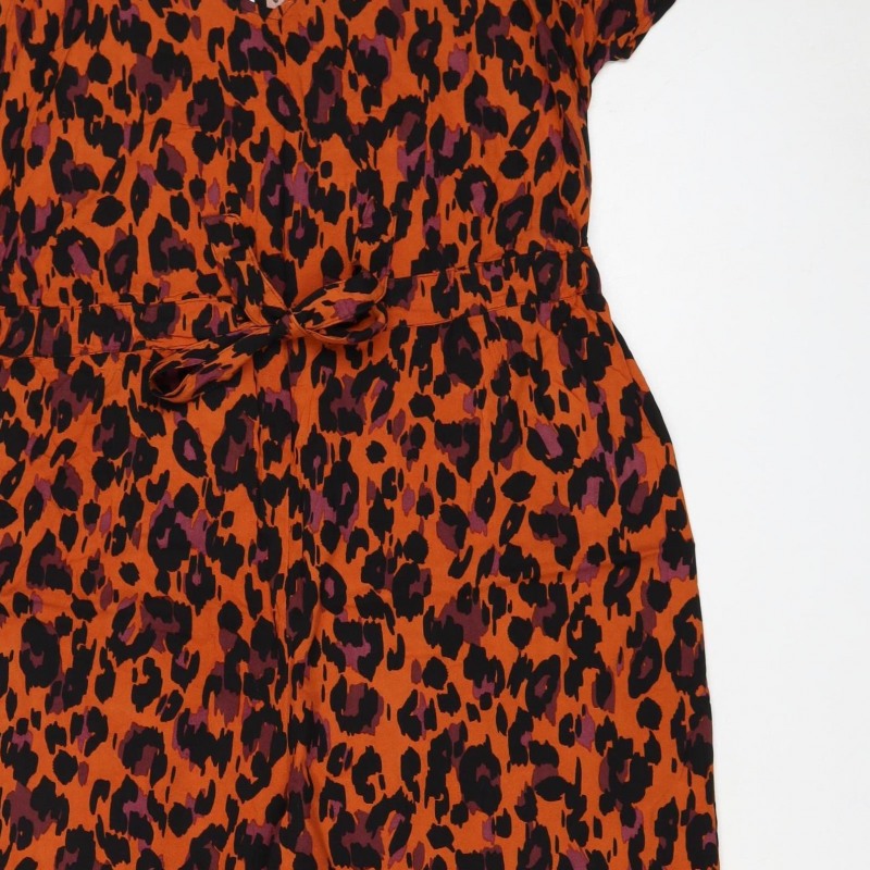 New Look Women Orange Leopard Print Wide Leg Jumpsuit UK 12