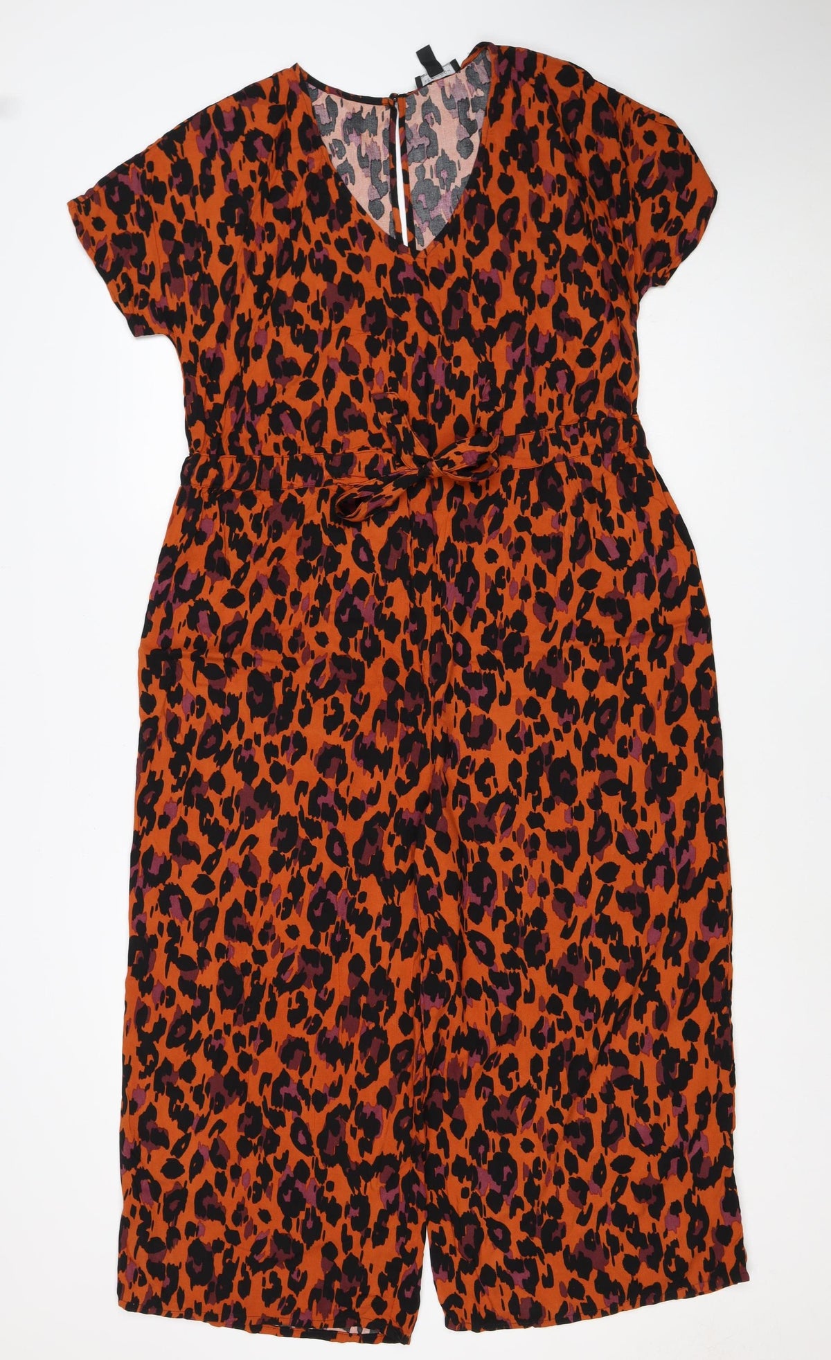 New Look Women Orange Leopard Print Wide Leg Jumpsuit UK 12