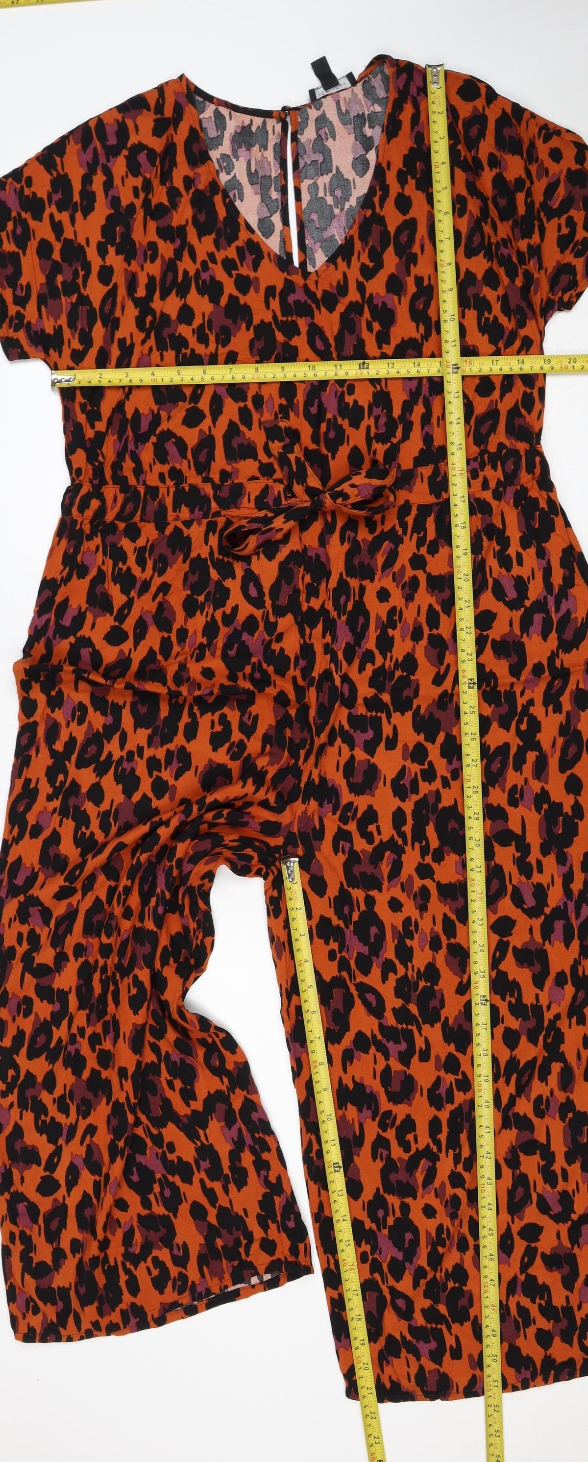 New Look Women Orange Leopard Print Wide Leg Jumpsuit UK 12