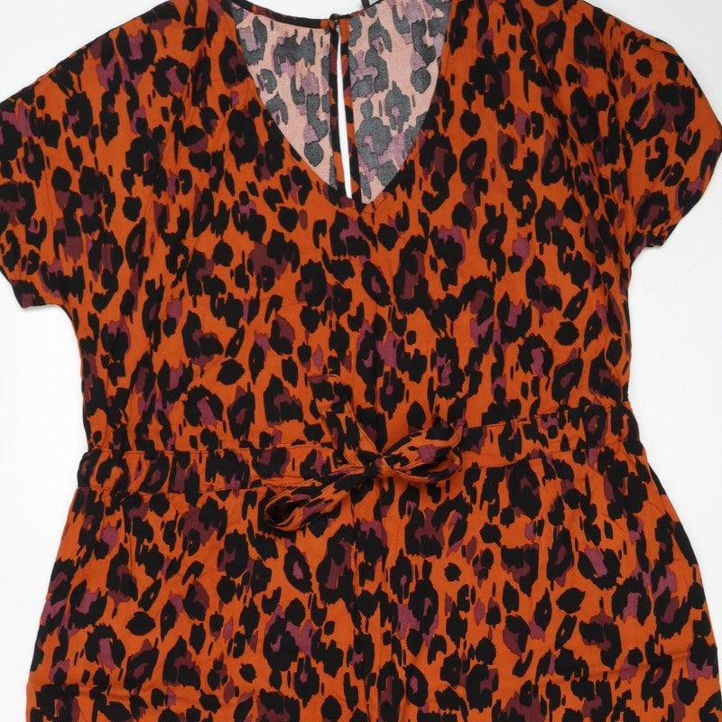 New Look Women Orange Leopard Print Wide Leg Jumpsuit UK 12