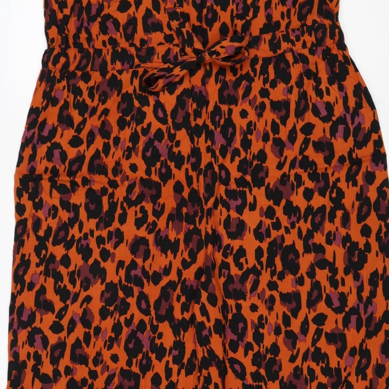 New Look Women Orange Leopard Print Wide Leg Jumpsuit UK 12