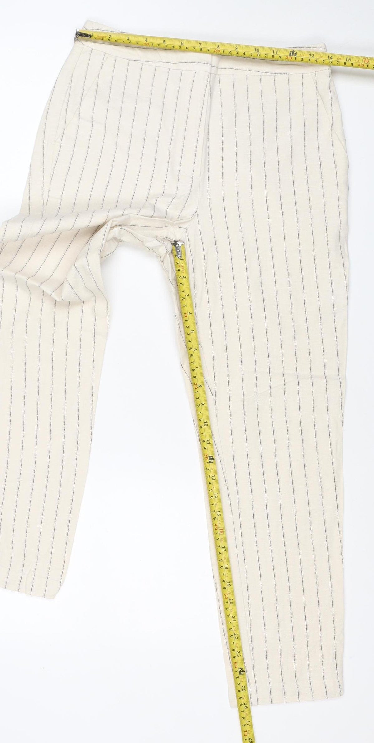 ASOS Women Ivory Pinstripe Wide Leg Dress Trousers UK 8