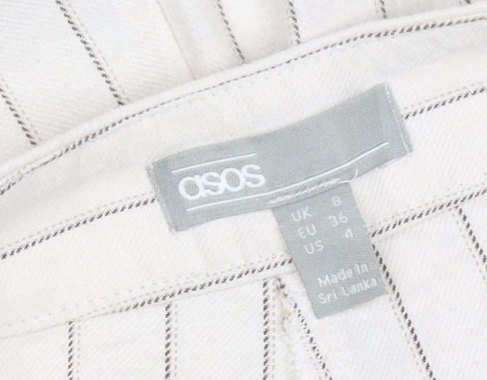 ASOS Women Ivory Pinstripe Wide Leg Dress Trousers UK 8